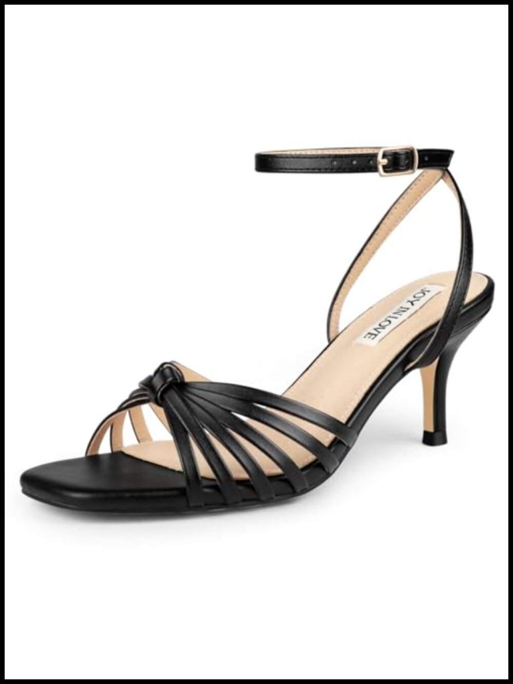 2.5" Kitten Heel Strappy Sandals Square Open Toe Adjustable Ankle Strap